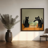 Mischievous Cat And Fish Art Print UK — Botanical Dark Wall Art — Living Room — Wall It All Prints