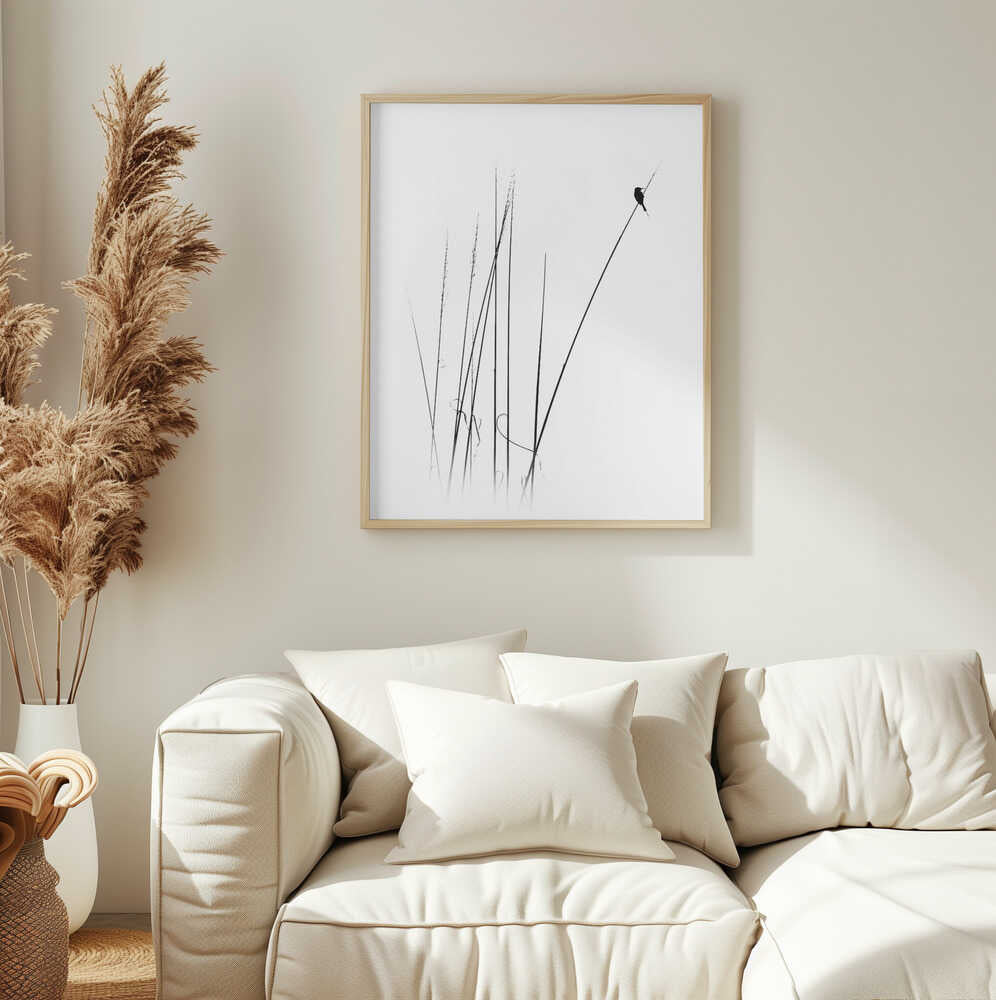 Graceful Reed Bird Art Print UK — Botanical Calm Wall Art — Bedroom — Wall It All Prints
