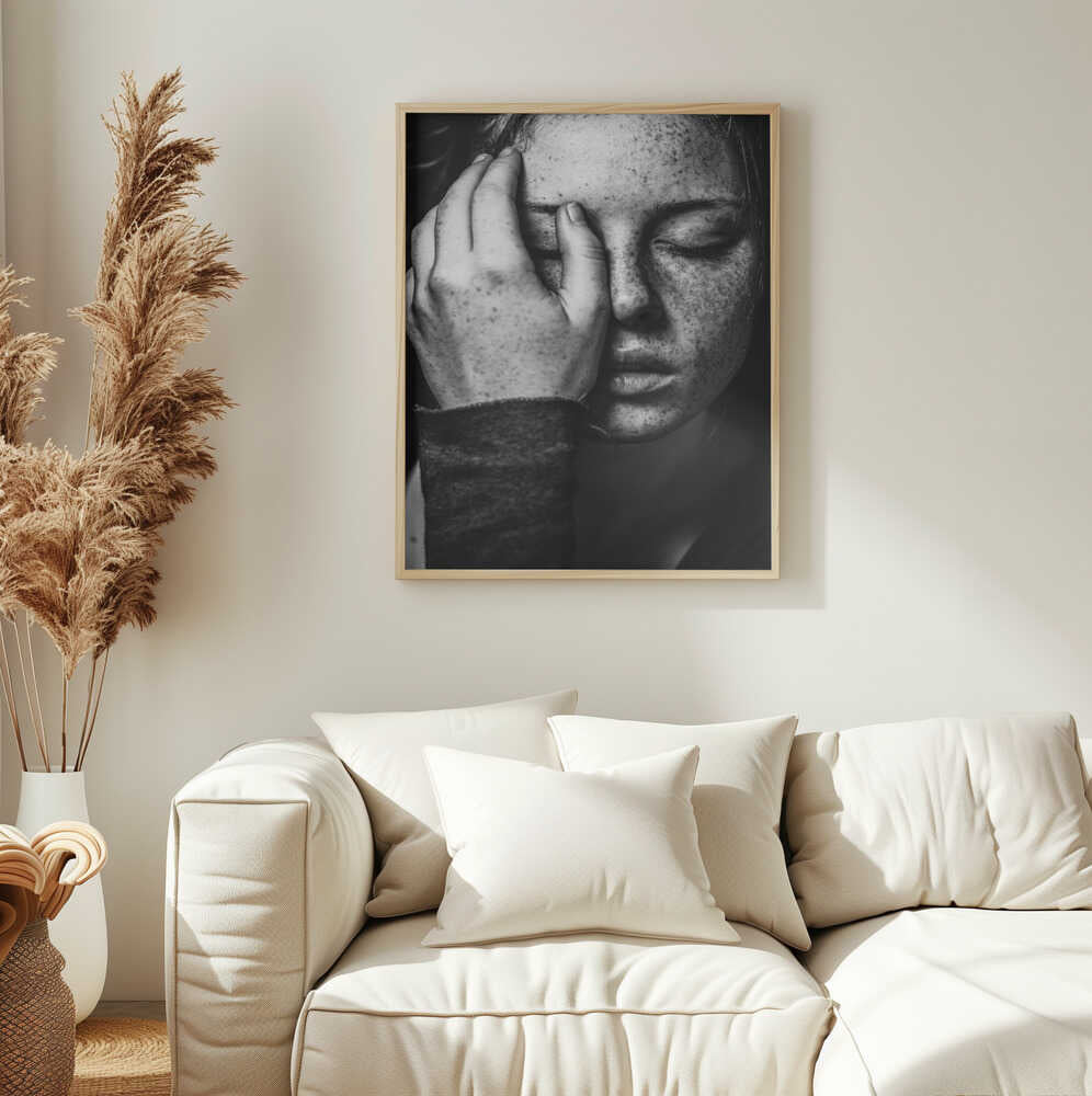 Pensive Freckled Face Art Print UK — Dark Moody Dark Wall Art — Living Room — Wall It All Prints