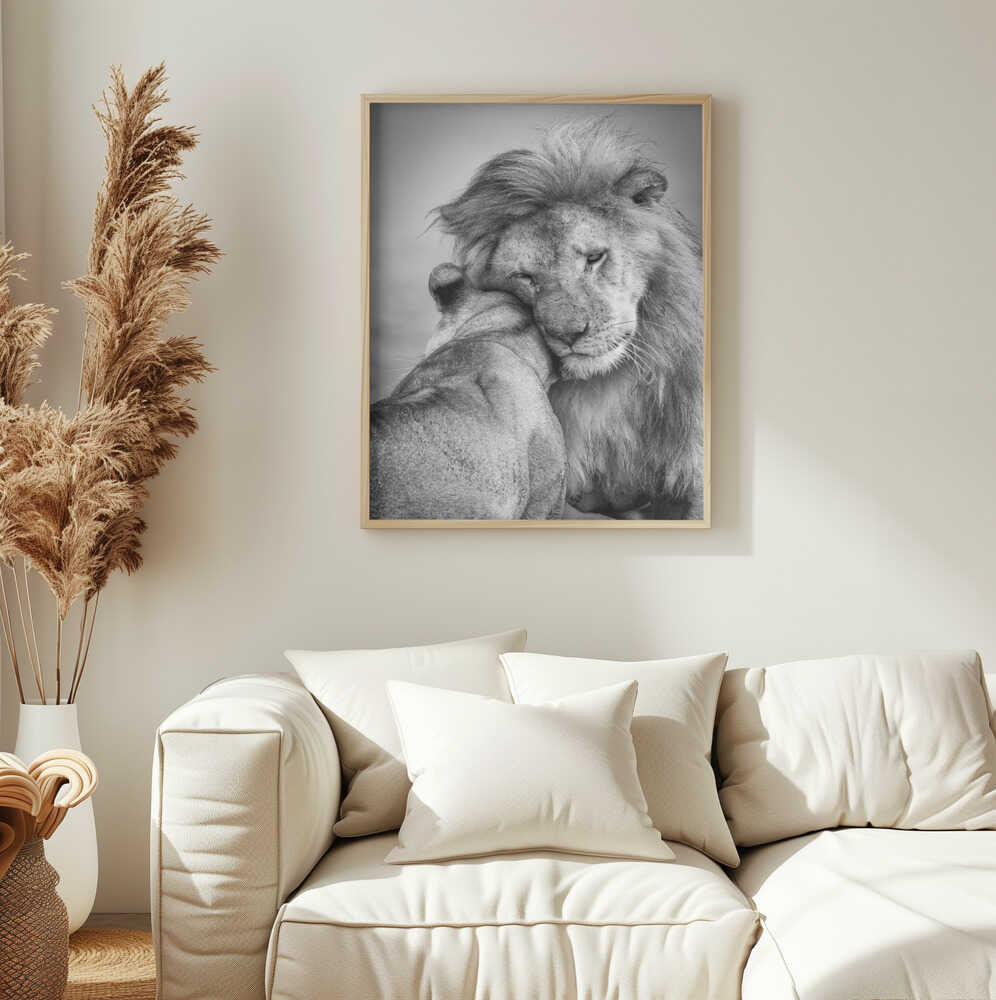 Tender Lion Embrace Art Print UK — Portrait Calm Wall Art — Bedroom — Wall It All Prints