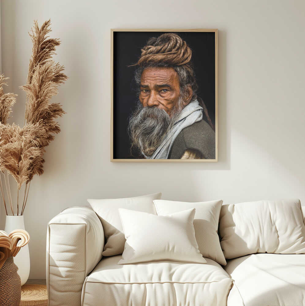 Wise Sadhu Portrait Art Print UK — Dark Moody Dark Wall Art — Living Room — Wall It All Prints