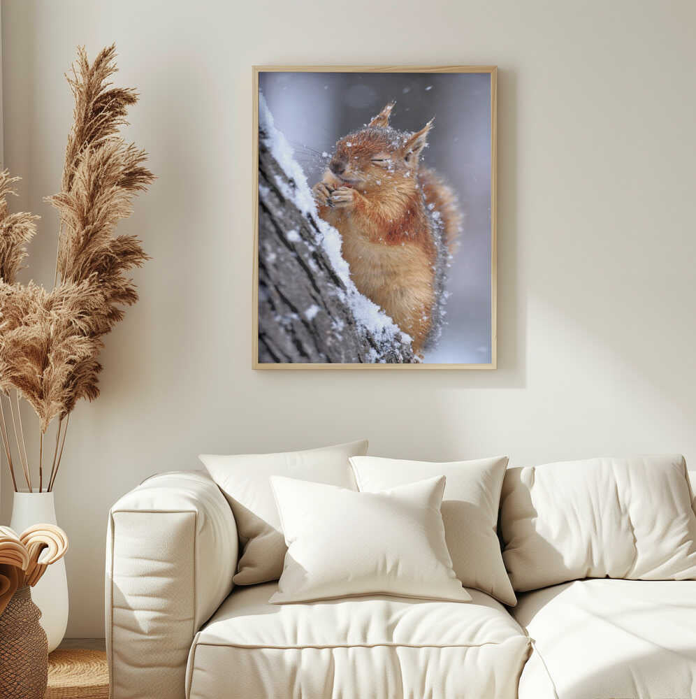Happy Winter Squirrel Art Print UK — Landscape Calm Wall Art — Living Room — Wall It All Prints