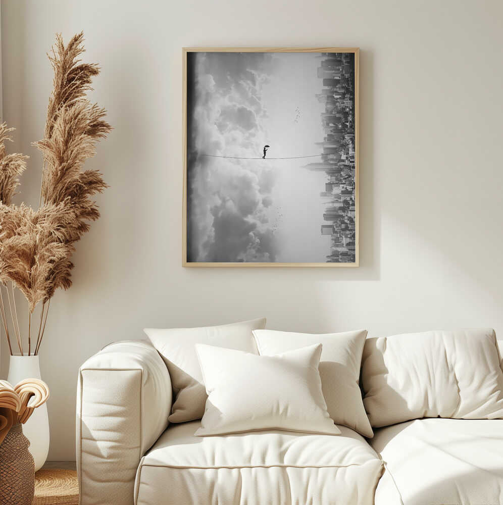 Tightrope Walk Between Worlds Art Print UK — Abstract Dark Wall Art — Living Room — Wall It All Prints