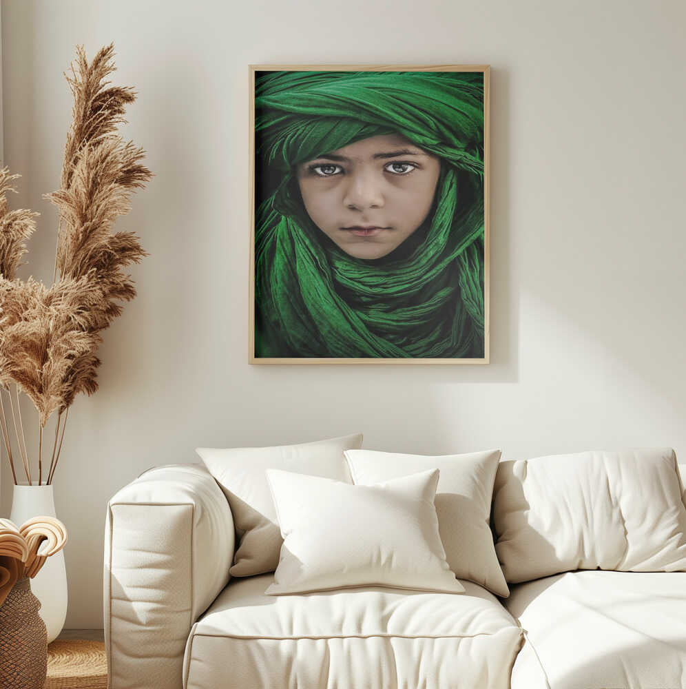 Boy In Green Turban Art Print UK — Dark Moody Vibrant Wall Art — Living Room — Wall It All Prints