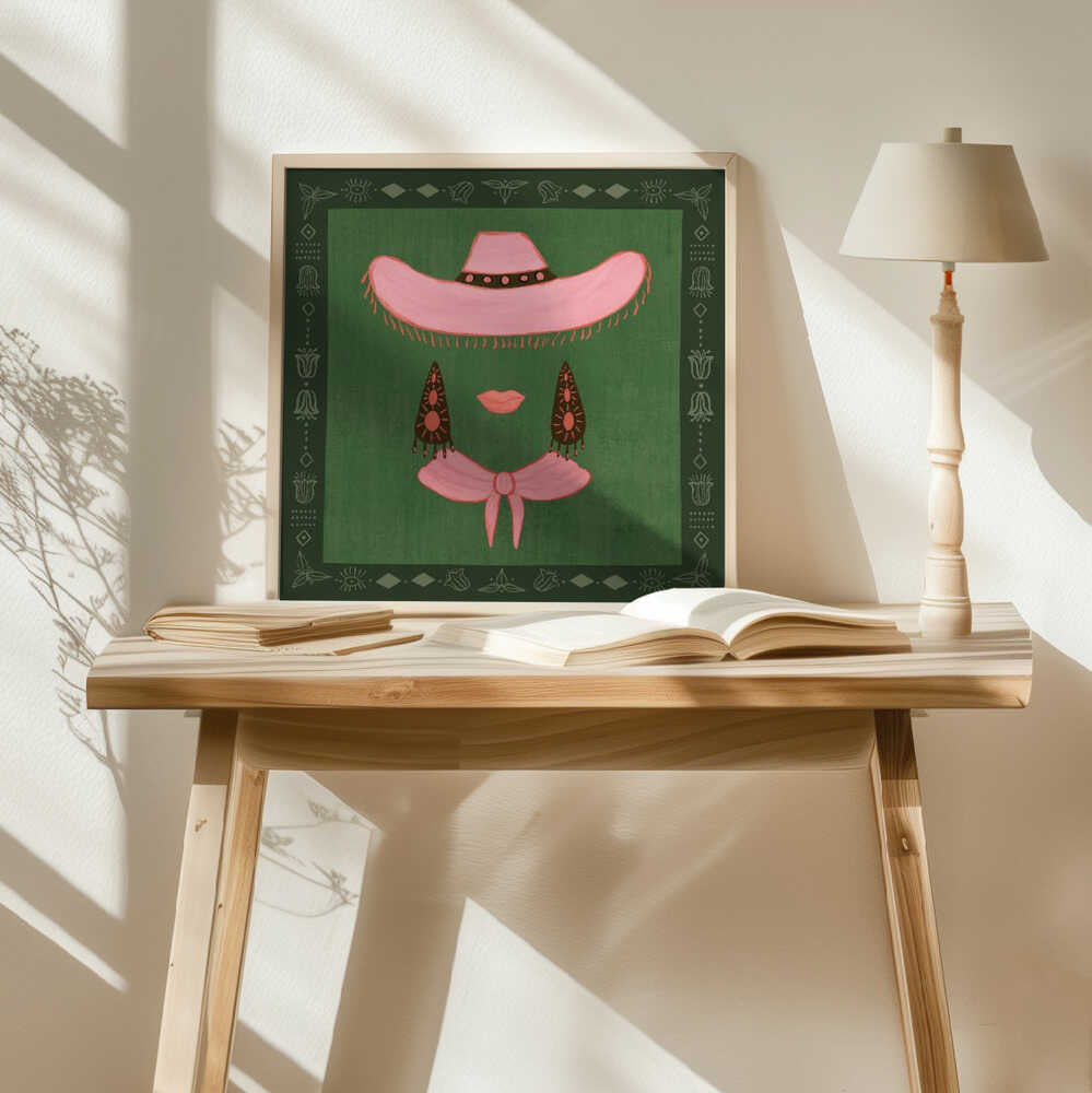 Pink Cowgirl Chic Art Print UK — Abstract Dark Wall Art — Living Room — Wall It All Prints