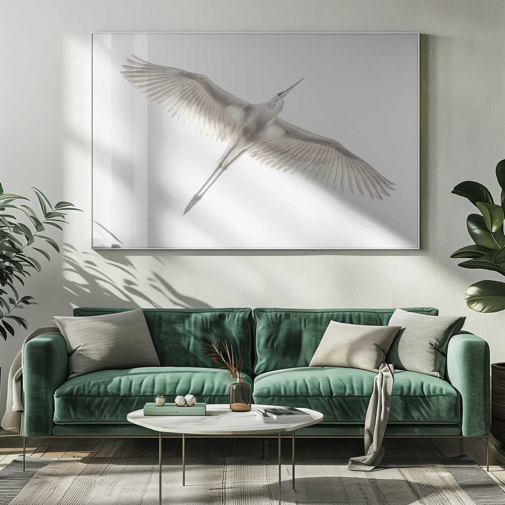Graceful Egret In Flight Art Print UK — Abstract Vibrant Wall Art — Office — Wall It All Prints