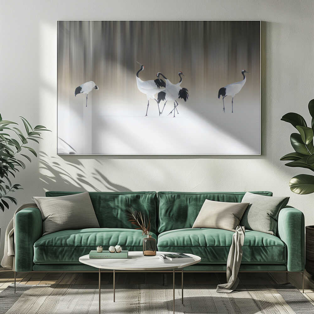 Graceful Cranes in Snow Art Print UK — Japanese Calm Wall Art — Living Room — Wall It All Prints