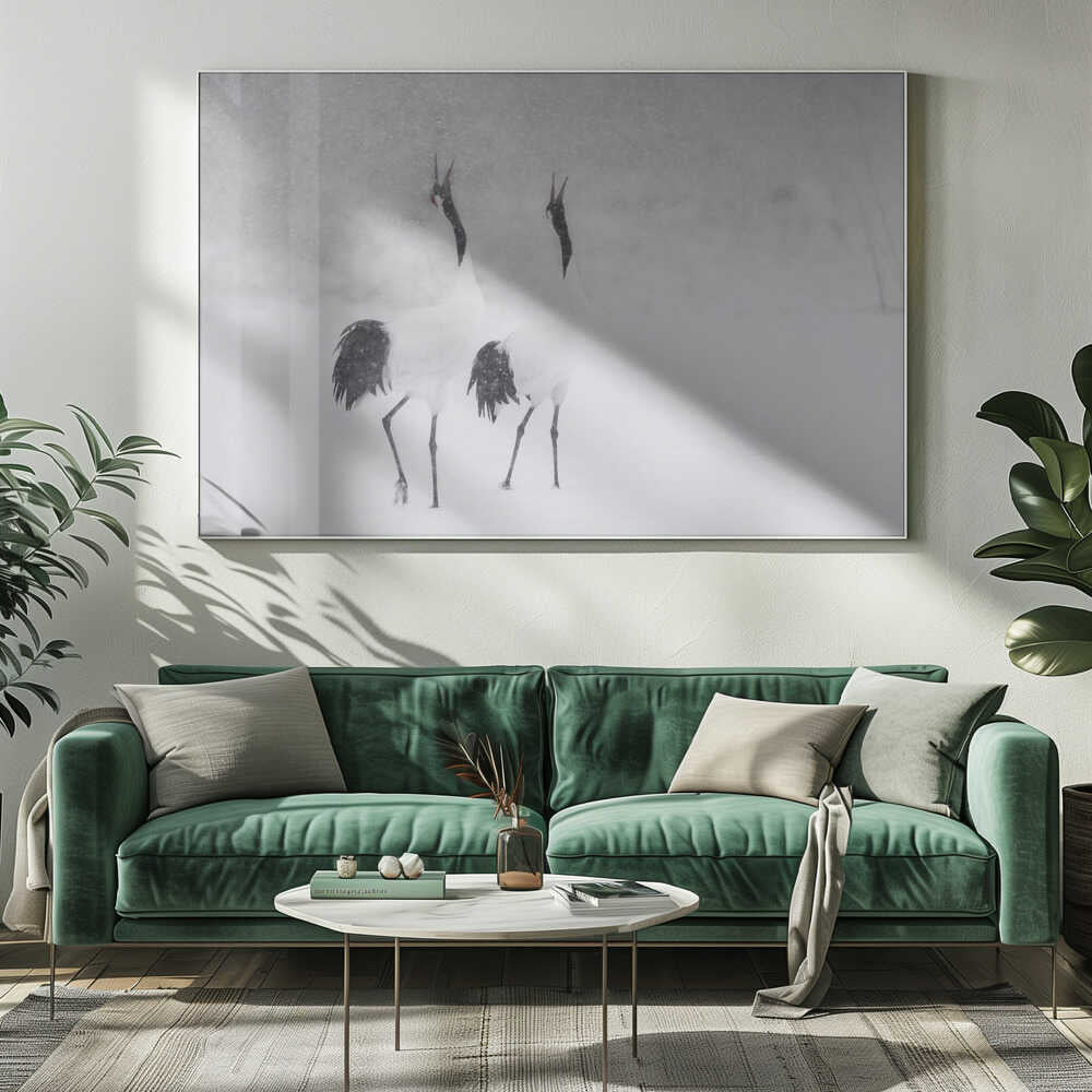 Calling Cranes in Snow Art Print UK — Japanese Dark Wall Art — Living Room — Wall It All Prints