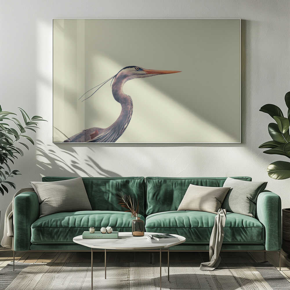 Elegant Blue Heron Art Print UK — Abstract Calm Wall Art — Bedroom — Wall It All Prints