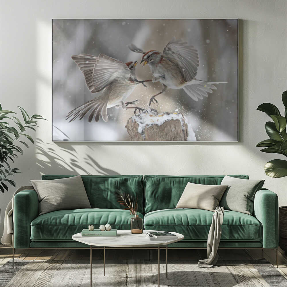 Winter Birds Battle Art Print UK — Animal Vibrant Wall Art — Bathroom — Wall It All Prints