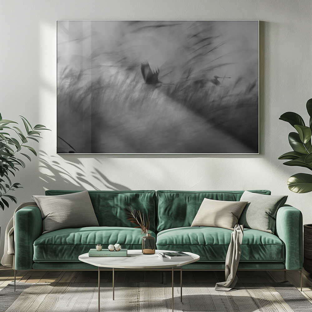 Misty Flight Through Reeds Art Print UK — Abstract Calm Wall Art — Living Room — Wall It All Prints