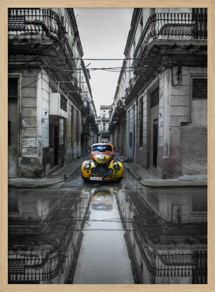 Havana Car Reflection Art Print UK — Dark Moody Vibrant Wall Art — Living Room — Wall It All Prints