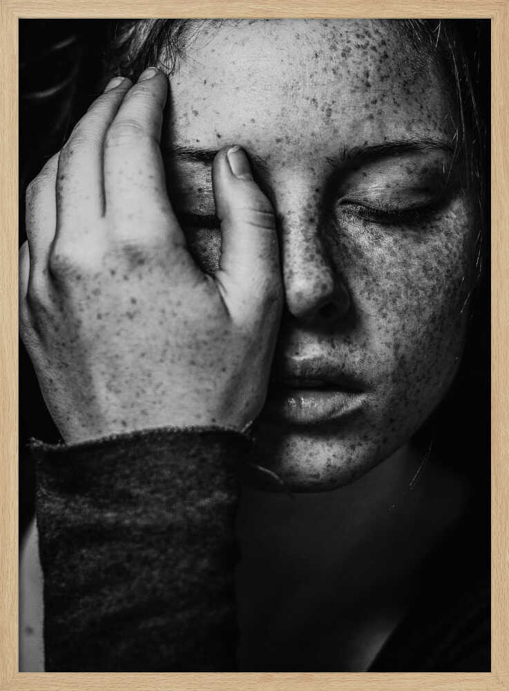 Pensive Freckled Face Art Print UK — Dark Moody Dark Wall Art — Living Room — Wall It All Prints