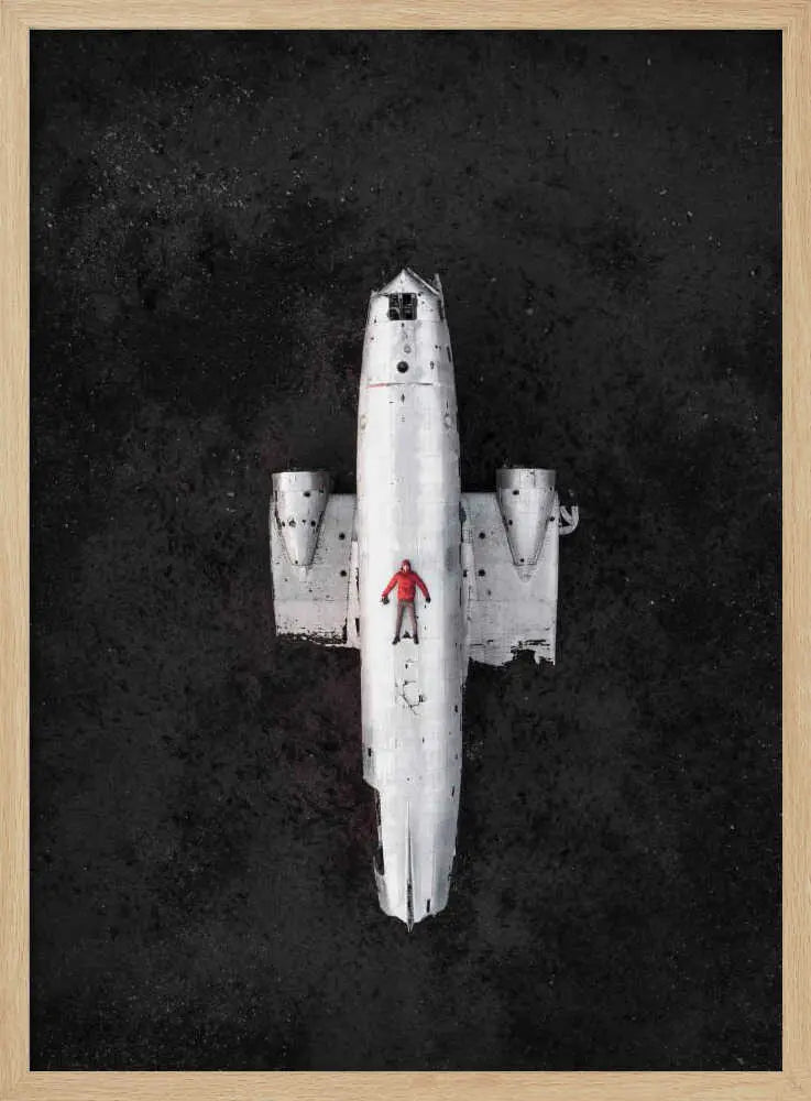 Red Jacket Plane Wreck Art Print UK — Abstract Dark Wall Art — Office — Wall It All Prints