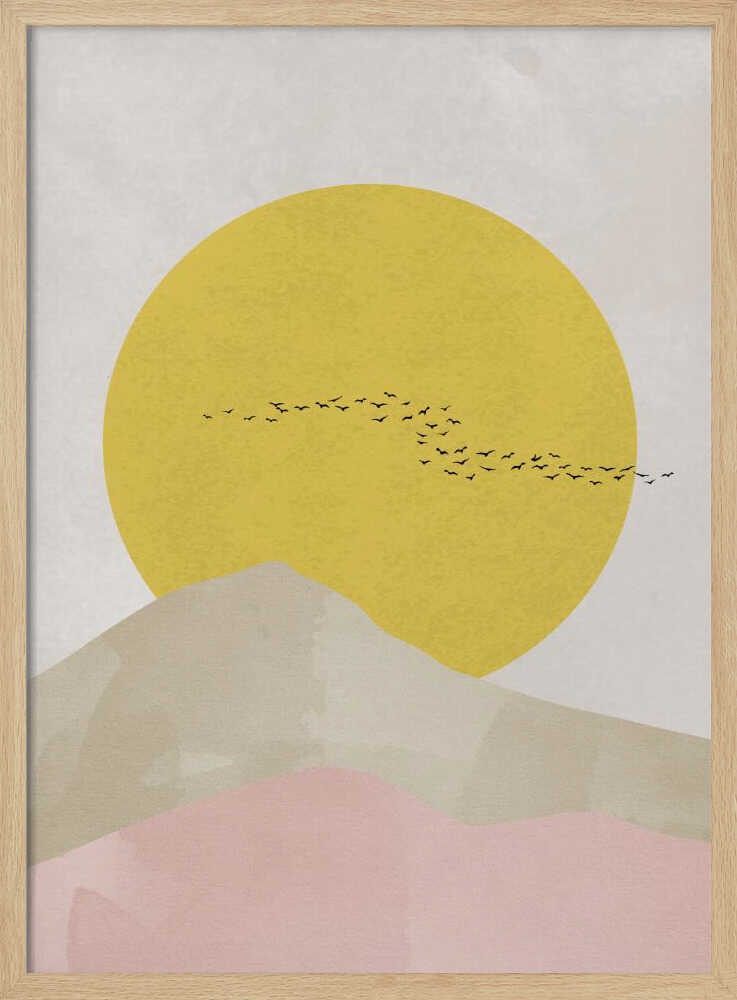 Serene Desert Sun Birds Art Print UK — Abstract Vibrant Wall Art — Bedroom — Wall It All Prints