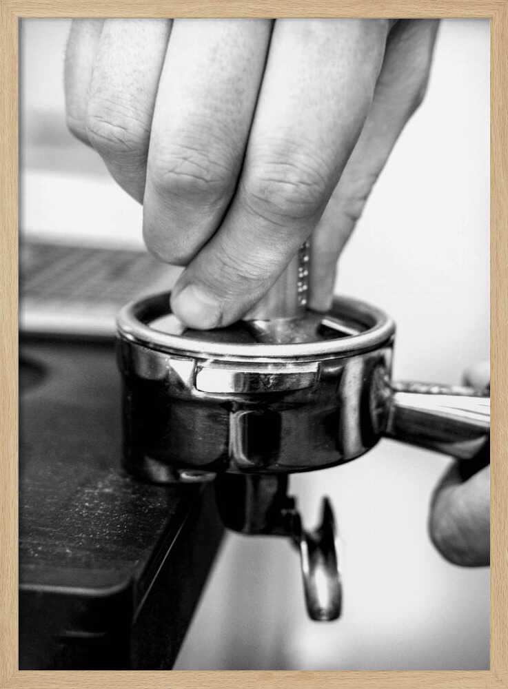 Hand Tamping Espresso Art Print UK — Dark Moody Dark Wall Art — Kitchen — Wall It All Prints