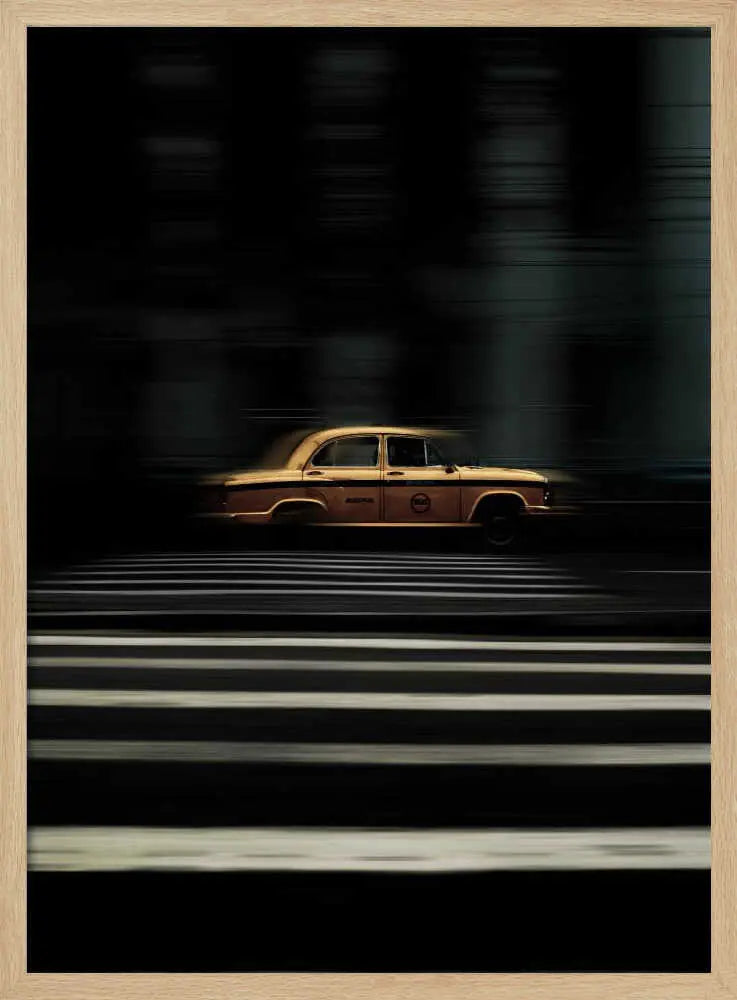 Speeding Yellow Taxi Art Print UK — Dark Moody Vibrant Wall Art — Living Room — Wall It All Prints