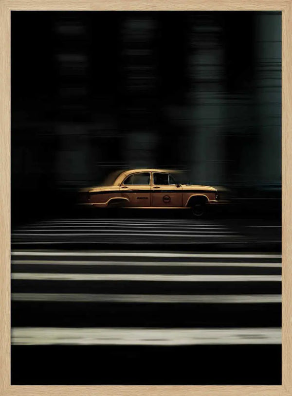 Speeding Yellow Taxi Art Print UK — Dark Moody Vibrant Wall Art — Living Room — Wall It All Prints