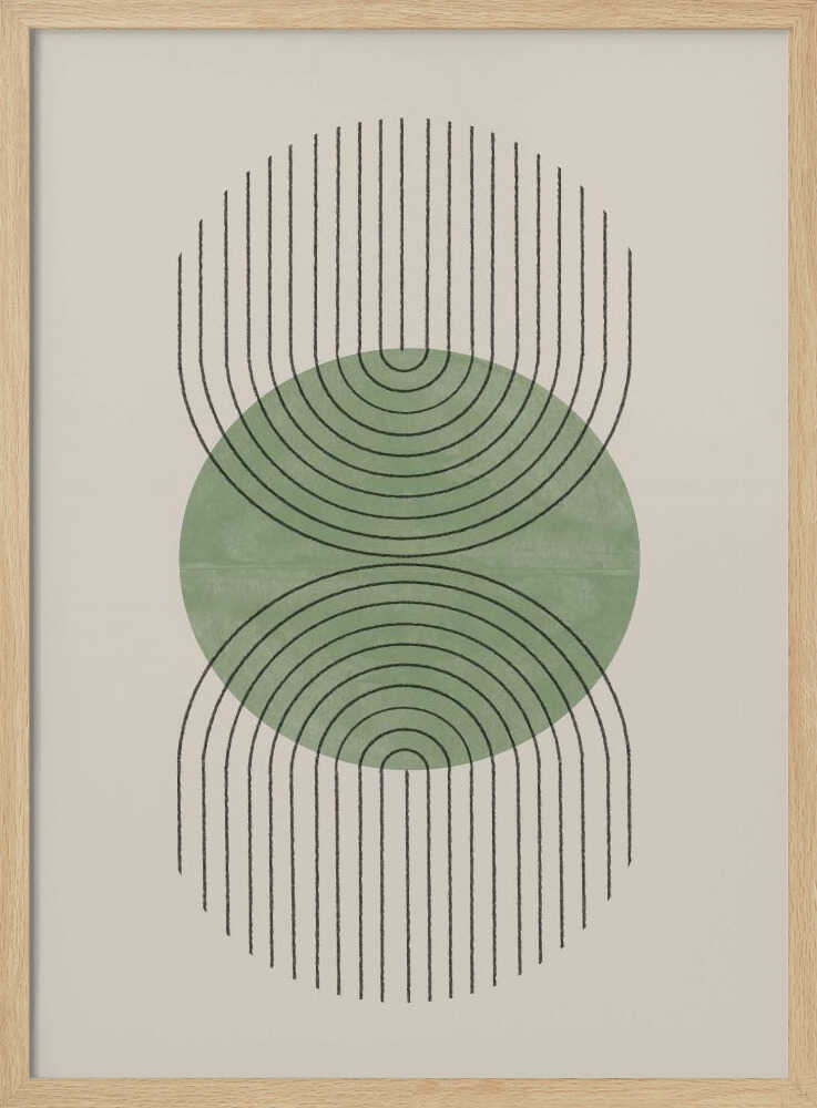 Sage green symmetrical wave shapes on a neutral background, Scandinavian-style abstract wall art print.
