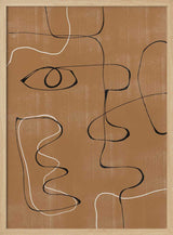 Whimsical Lines minimalist line art print in a natural light wood frame