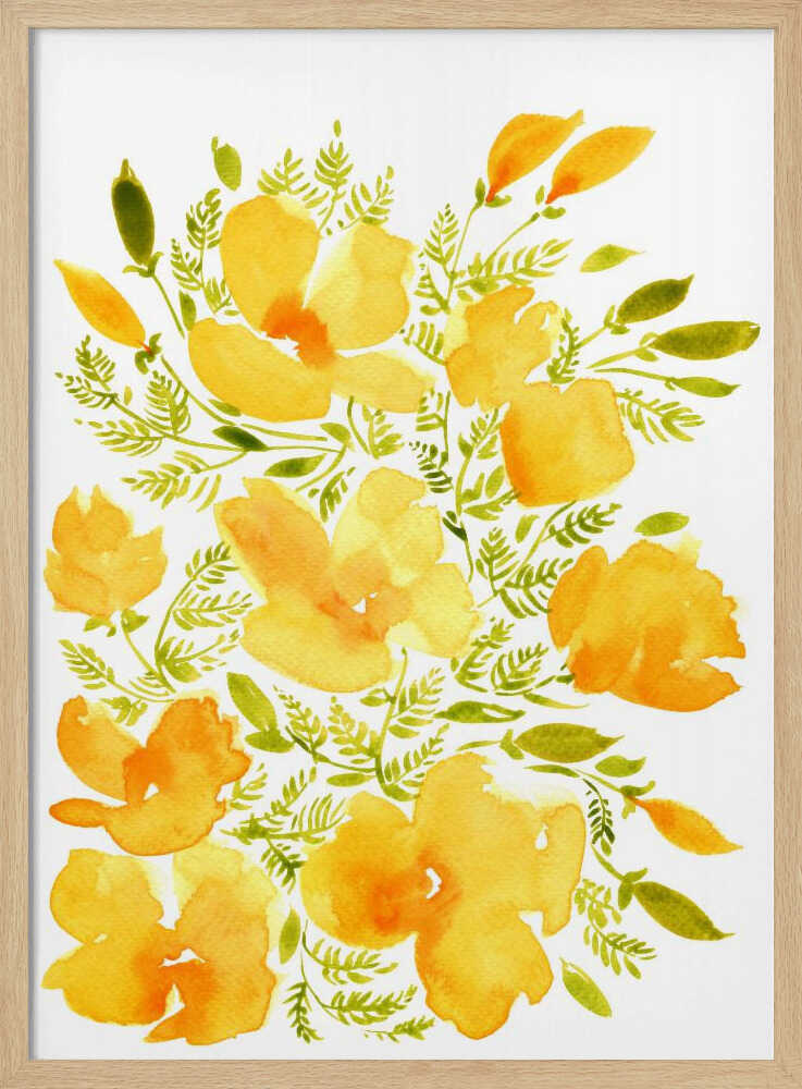 Sunny Watercolor Blooms Art Print UK — Botanical Vibrant Wall Art — Living Room — Wall It All Prints