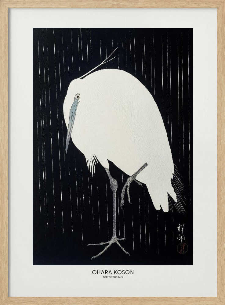 Egret In The Rain Art Print UK — Japanese Dark Wall Art — Living Room — Wall It All Prints