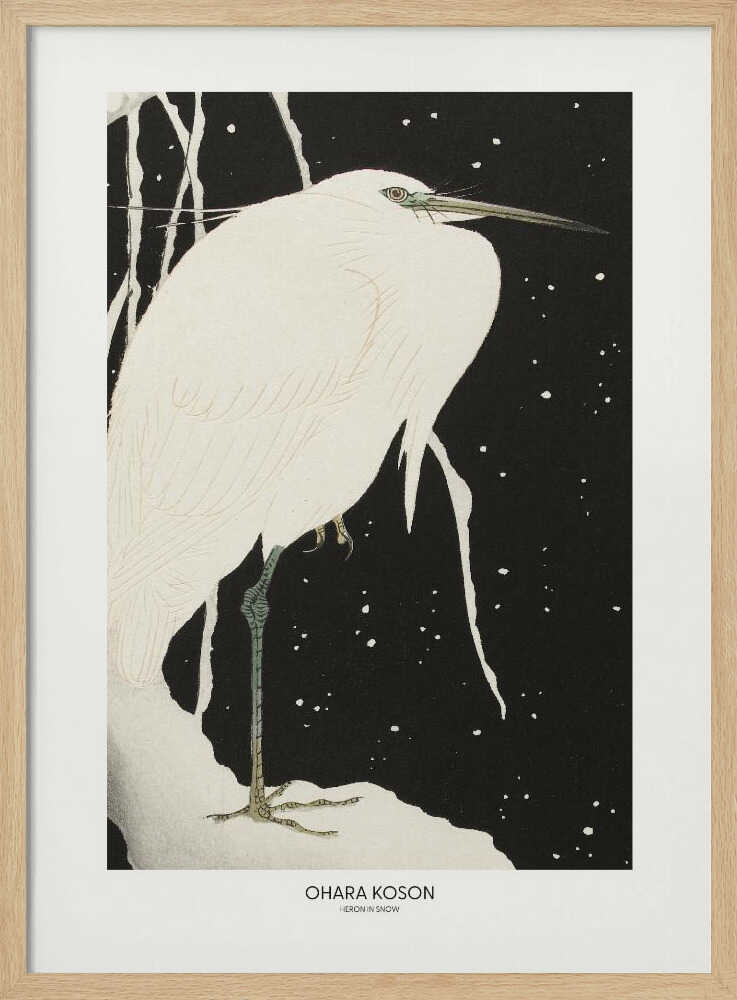 Heron In The Snow Art Print UK — Japanese Dark Wall Art — Living Room — Wall It All Prints