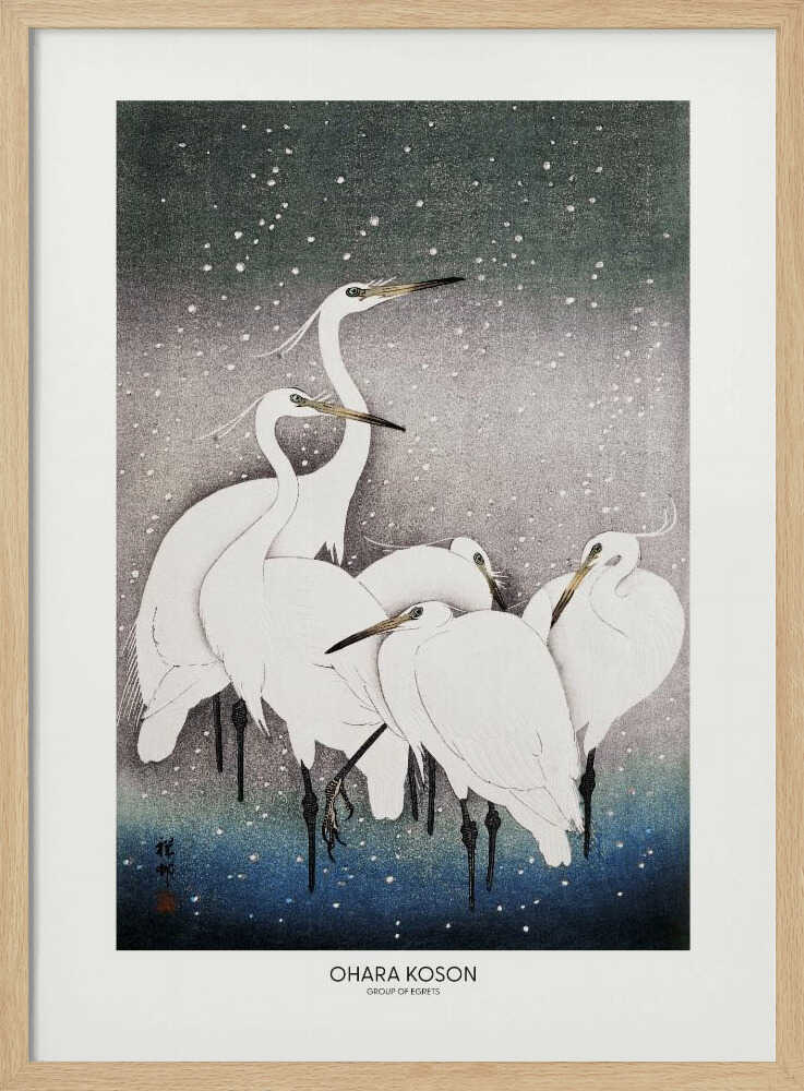 Group Of Egrets Art Print UK — Japanese Vibrant Wall Art — Living Room — Wall It All Prints