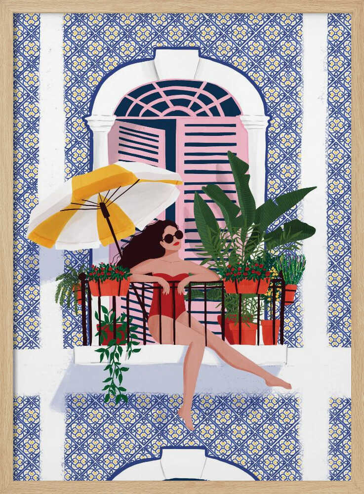 Summer Balcony Retreat Art Print UK — Botanical Vibrant Wall Art — Living Room — Wall It All Prints
