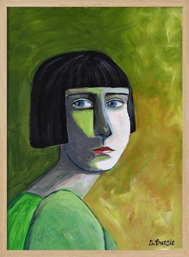 Green Bob Woman Art Print UK — Portrait Vibrant Wall Art — Living Room — Wall It All Prints