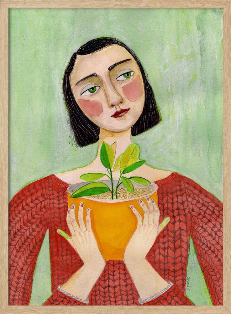 Woman Holding Green Plant Art Print UK — Botanical Vibrant Wall Art — Living Room — Wall It All Prints