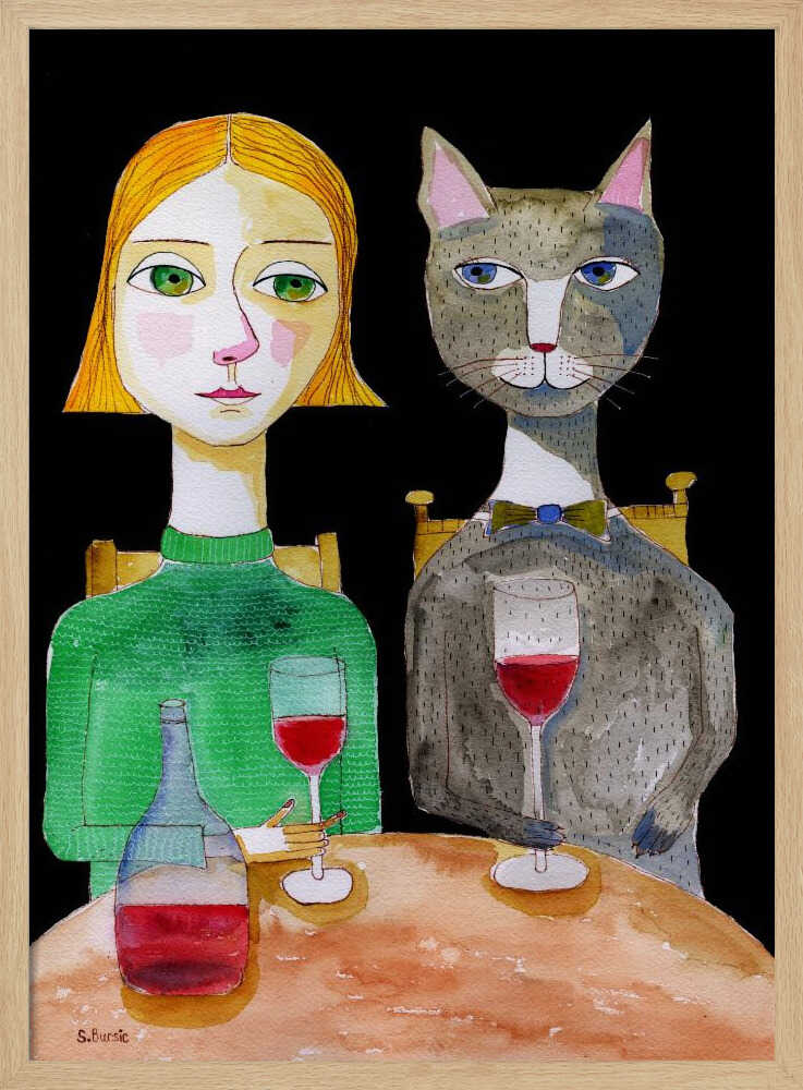 Dinner Date with Cat Art Print UK — Portrait Vibrant Wall Art — Kitchen — Wall It All Prints