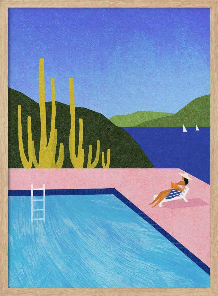 Poolside Ocean View Art Print UK — Portrait Vibrant Wall Art — Bathroom — Wall It All Prints
