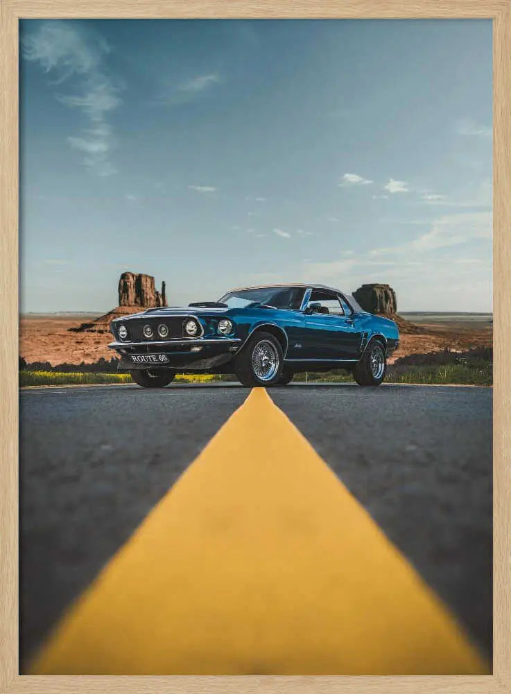 Classic Car Desert Road Art Print UK — Landscape Vibrant Wall Art — Living Room — Wall It All Prints