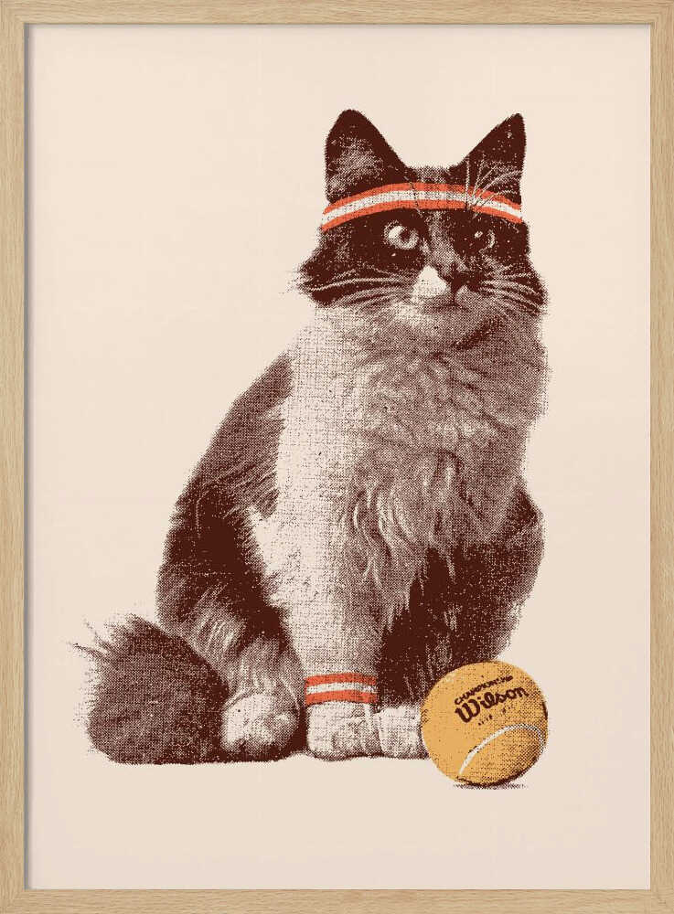 Retro Tennis Cat Art Print UK — Vintage Vibrant Wall Art — Living Room — Wall It All Prints