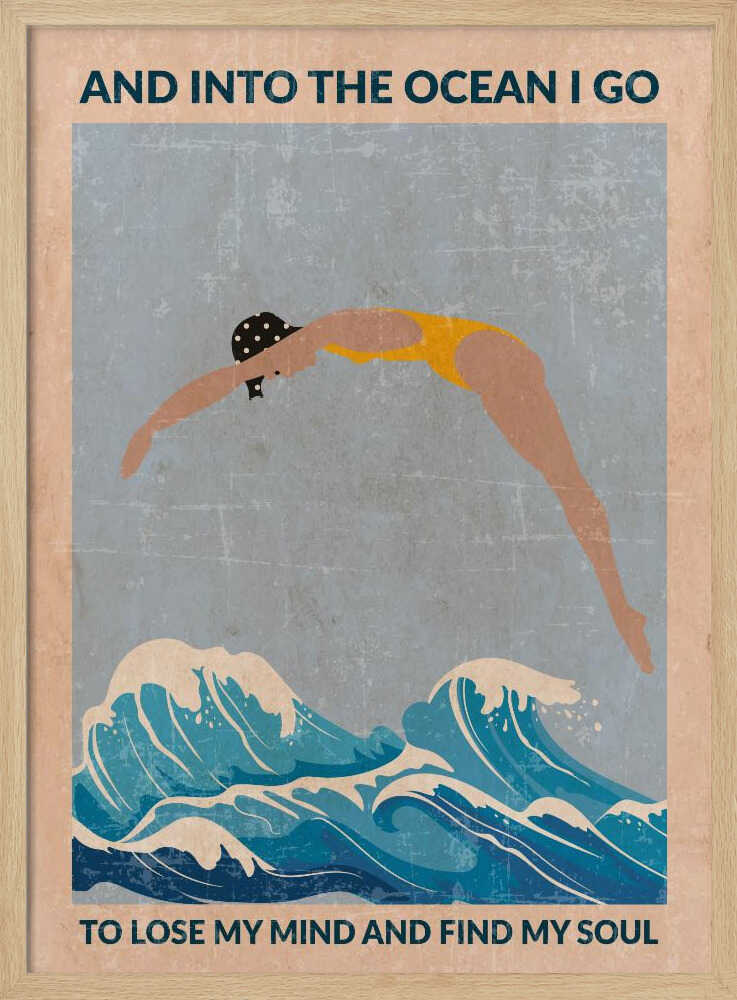 Woman Diving Ocean Waves Art Print UK — Portrait Vibrant Wall Art — Living Room — Wall It All Prints