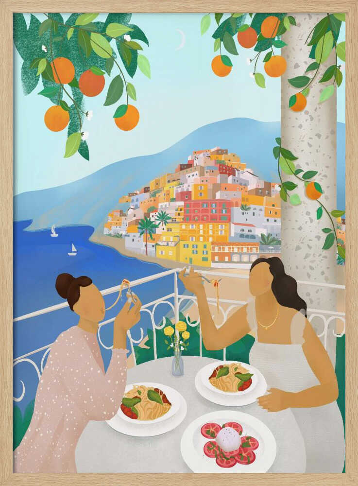 Girls in Positano Art Print UK — Animal Vibrant Wall Art — Kitchen — Wall It All Prints