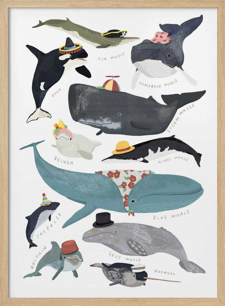 Whales With Hats Art Print UK — Abstract Vibrant Wall Art — Nursery — Wall It All Prints