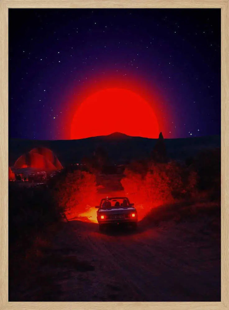 Red Sun Night Drive Art Print UK — Dark Moody Dark Wall Art — Bathroom — Wall It All Prints