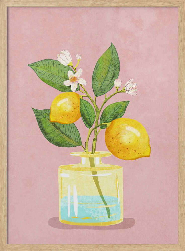 Lemon Bunch In Vase Art Print UK — Botanical Vibrant Wall Art — Kitchen — Wall It All Prints