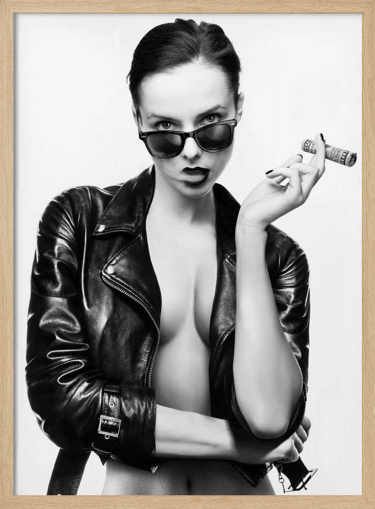 Edgy Woman Leather Jacket Art Print UK — Portrait Vibrant Wall Art — Living Room — Wall It All Prints