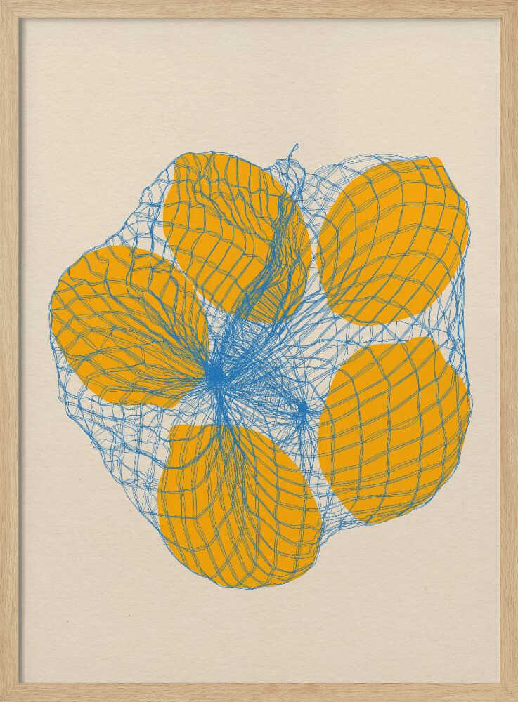 Five Lemons In a Net Bag Art Print UK — Food Vibrant Wall Art — Kitchen — Wall It All Prints