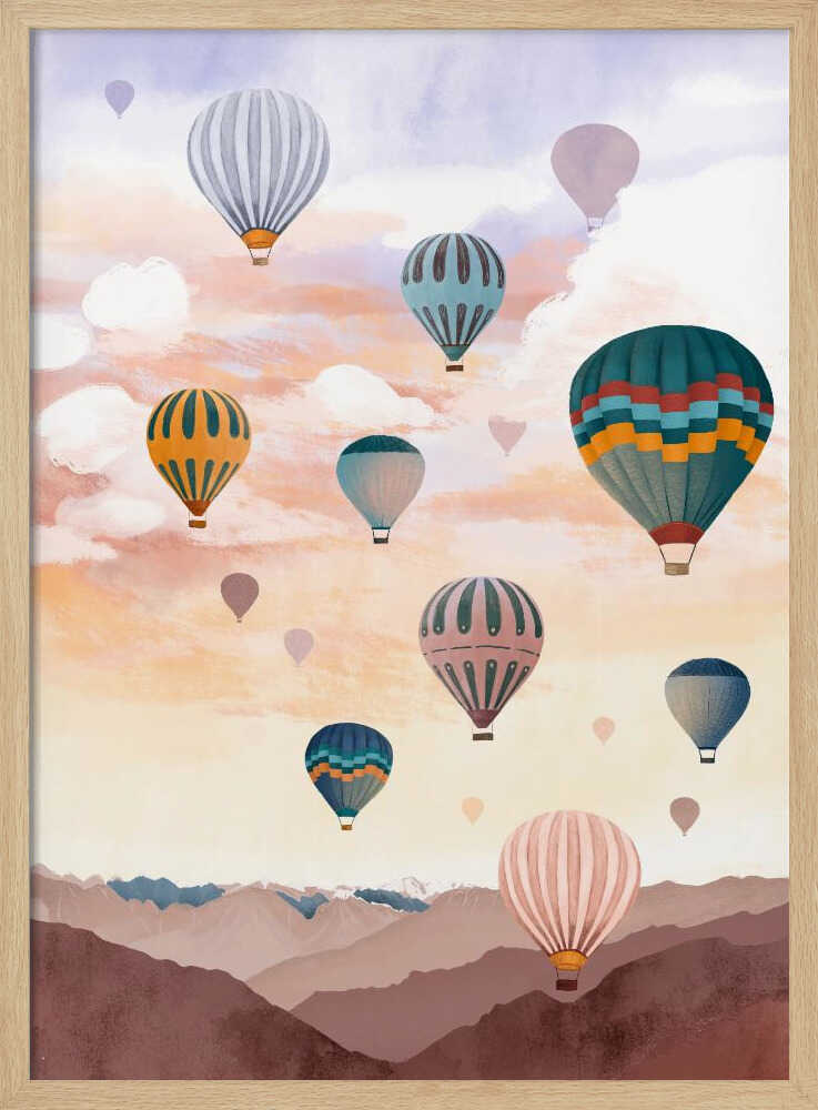 Airballoon Sky Art Print UK — Landscape Vibrant Wall Art — Nursery — Wall It All Prints