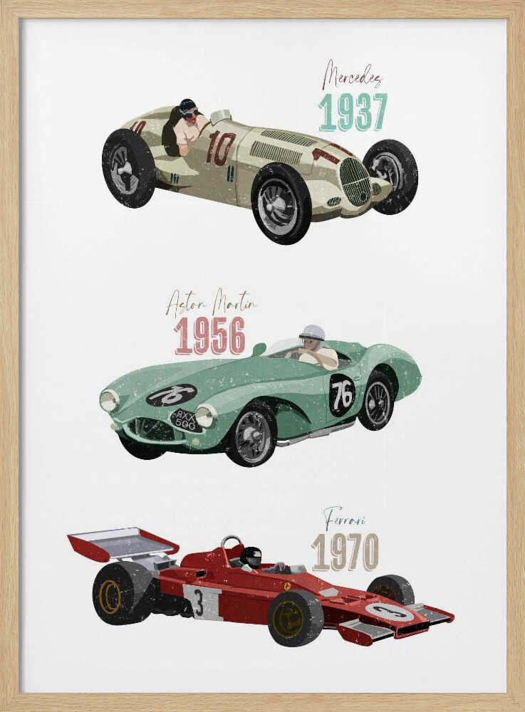 Vintage Racecars Art Print UK — Abstract Vibrant Wall Art — Nursery — Wall It All Prints