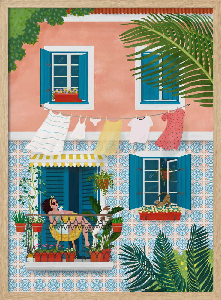 Relaxing Summer Balcony Art Print UK — Botanical Vibrant Wall Art — Bathroom — Wall It All Prints