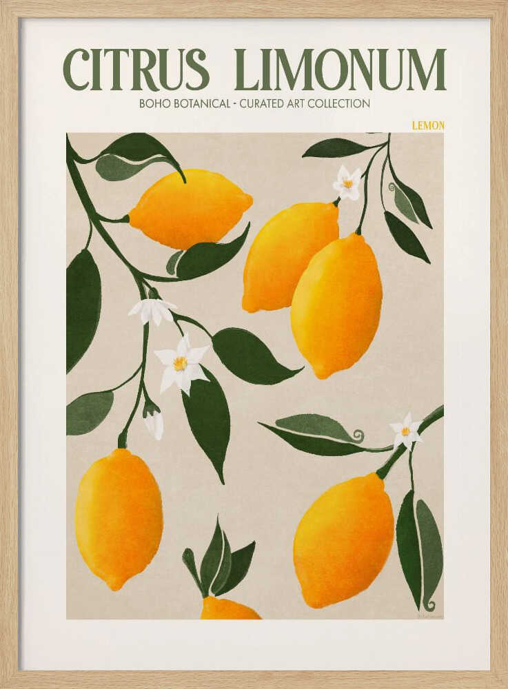 Golden Citrus Delight Art Print UK — Botanical Vibrant Wall Art — Kitchen — Wall It All Prints