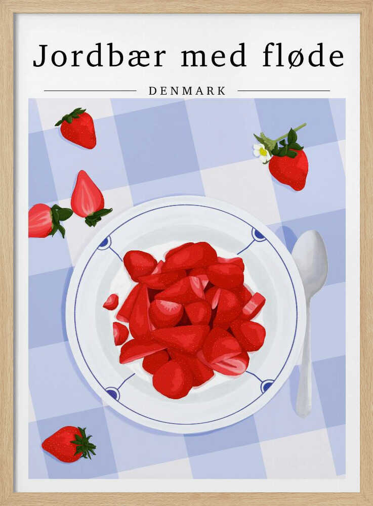 Jordbær Med Fløde Art Print UK — Food Vibrant Wall Art — Kitchen — Wall It All Prints