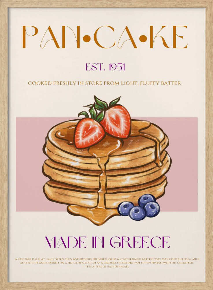 Fluffy Pancakes with Berries Art Print UK — Vintage Vibrant Wall Art — Kitchen — Wall It All Prints