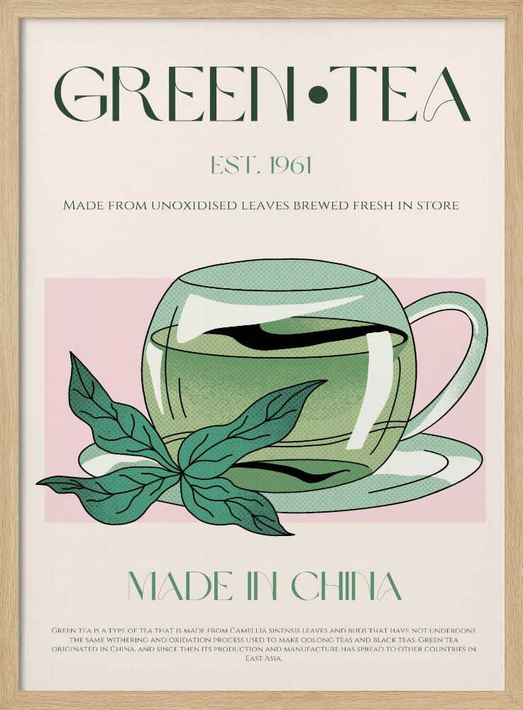 Fresh Green Tea Illustration Art Print UK — Botanical Calm Wall Art — Kitchen — Wall It All Prints