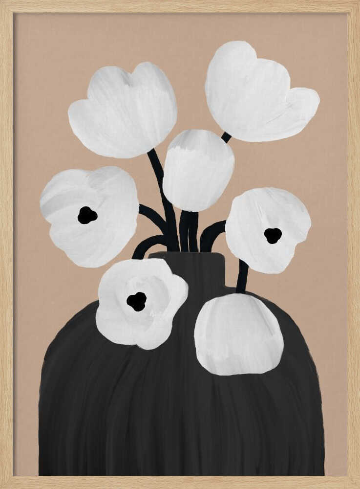 White Blooms Black Vase Art Print UK — Botanical Fresh Wall Art — Living Room — Wall It All Prints